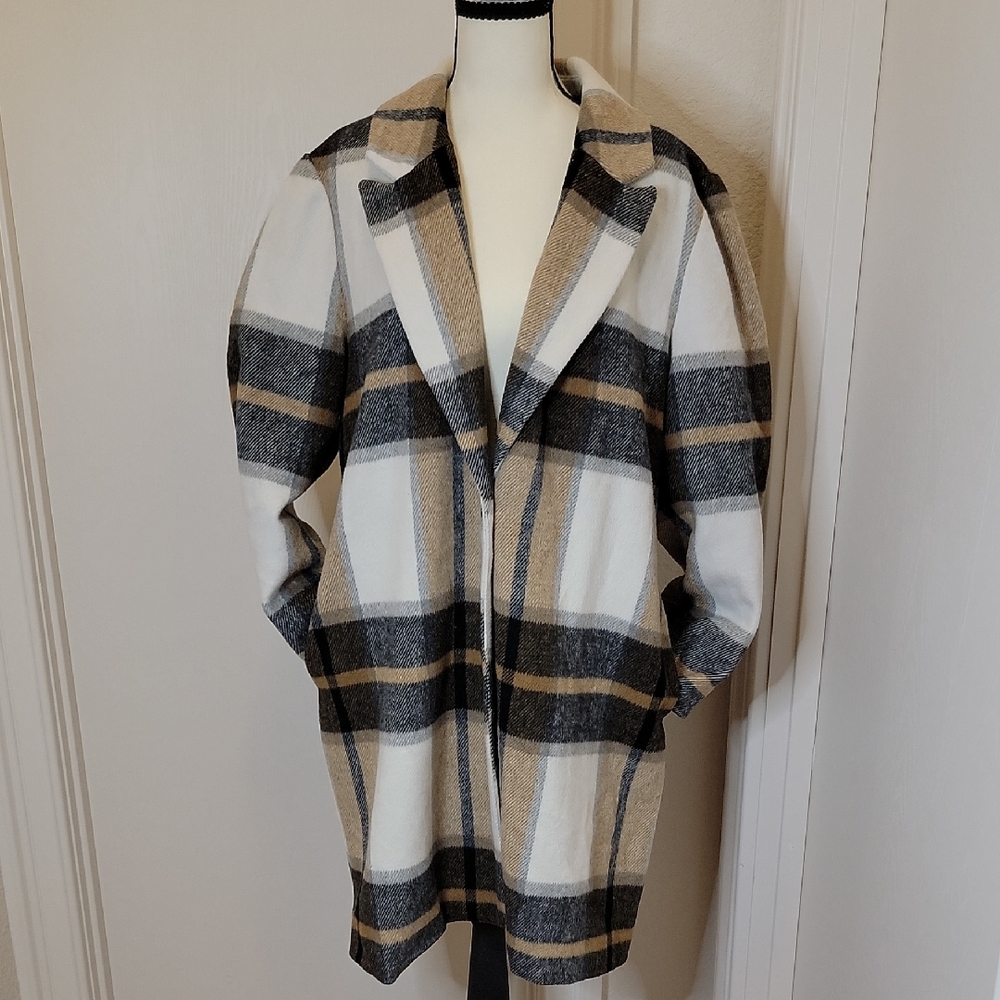 Steve Madden Checkered Plaid Combed Trench Coat - Lined - Size Large